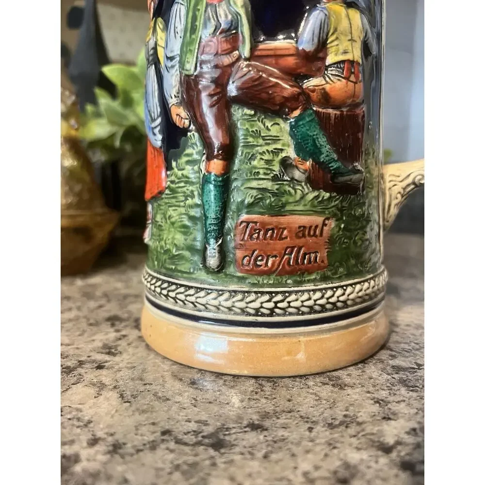 Gerz Dance of the Mountain Tanz Auf Der Alm Lidded Beer Stein 10.5” Hand Painted